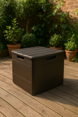 120 Litre Bahçe Depolama Sandığı Balkon Saklama Dolabı Kapaklı Plastik Sandık 50x45x50cm Kahve