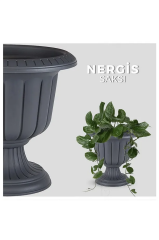 2 Adet Nergis Saksı 3,4 Litre Plastik Ayaklı Çiçek Saksısı Salon Saksı Set