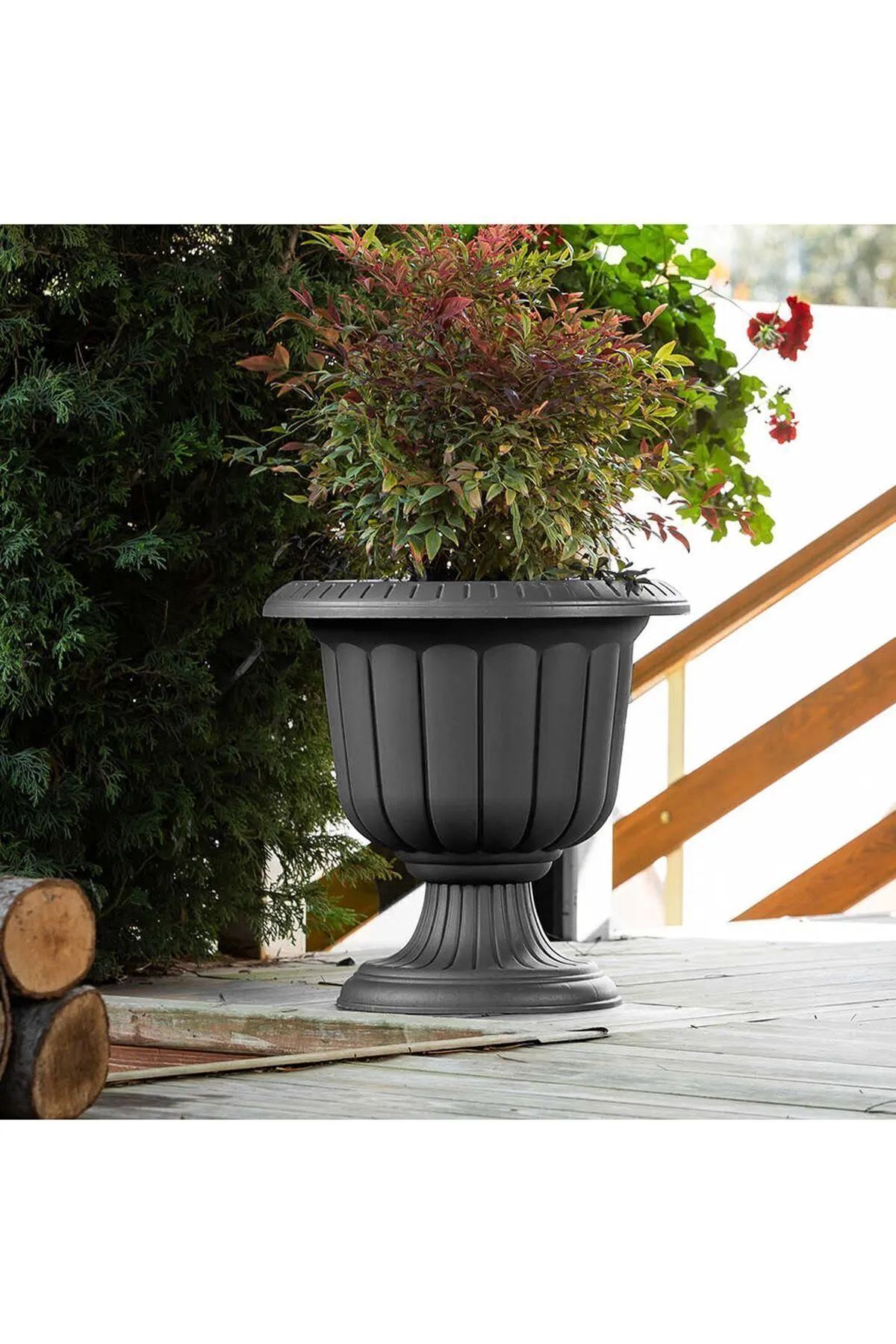 Nergis 9,8 Litre  Ayaklı Dekoratif Saksı Antrsit Gri 35 Cm