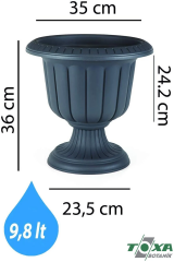 Nergis 9,8 Litre  Ayaklı Dekoratif Saksı Antrsit Gri 35 Cm