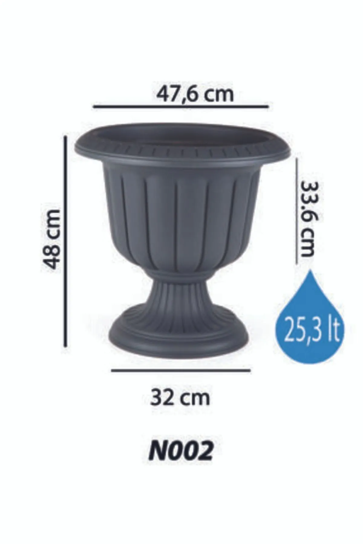 Nergis Saksı 25,3 Litre Gri renk Dekoratif Saksı