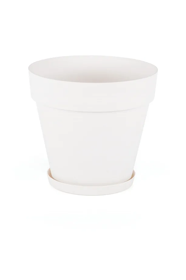Yalı Saksı Drenaj Aparatlı Tabaklı Dekoratif Saksı 55cm, 76 Litre Beyaz