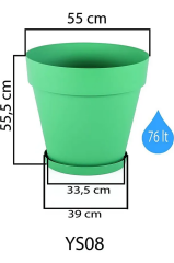 Yalı Saksı Drenaj Aparatlı Tabaklı Dekoratif Saksı 55cm, 76 Litre Beyaz