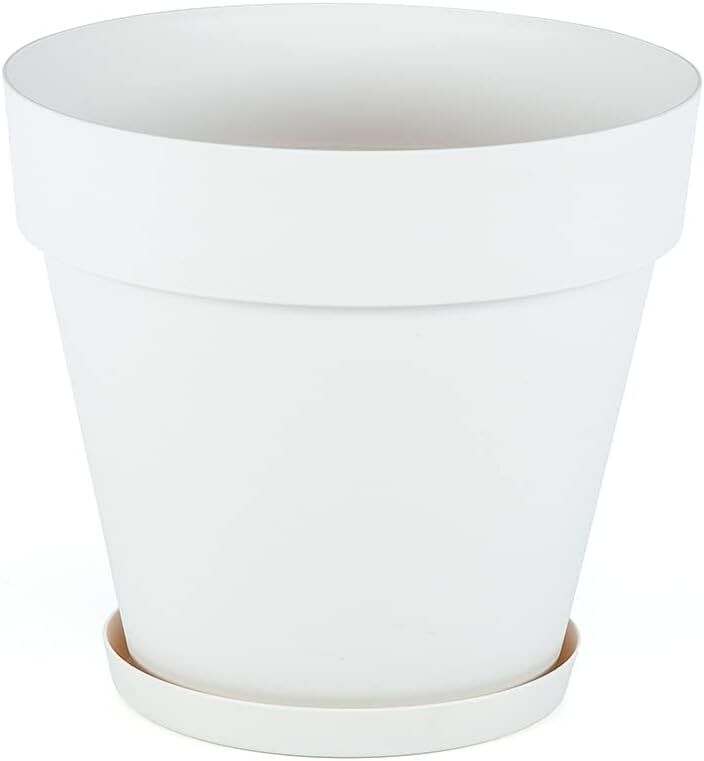 Yalı Saksı Drenaj Aparatlı Tabaklı Dekoratif Saksı 55cm, 46 Litre Beyaz