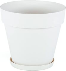 Yalı Saksı Drenaj Aparatlı Tabaklı Dekoratif Saksı 55cm, 46 Litre Beyaz