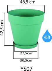 Yalı Saksı Drenaj Aparatlı Tabaklı Dekoratif Saksı 55cm, 46 Litre Beyaz