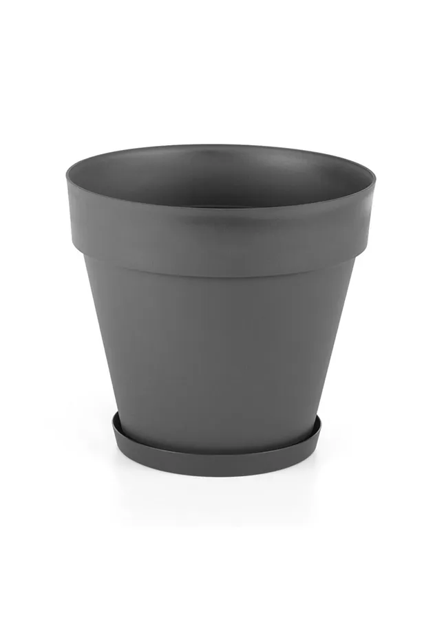 Yalı Saksı Drenaj Aparatlı Tabaklı Dekoratif Saksı 28cm, 10 Litre Atrasit