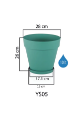 Yalı Saksı Drenaj Aparatlı Tabaklı Dekoratif Saksı 28cm, 10 Litre Atrasit