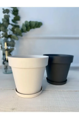 Yalı Saksı Drenaj Aparatlı Tabaklı Dekoratif Saksı 6 Litre Beyaz